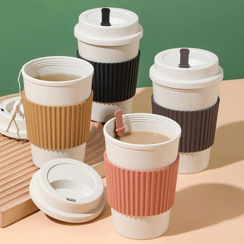 Coffee Tea Flask - 450ML Coffee Cups With Lids Wheat