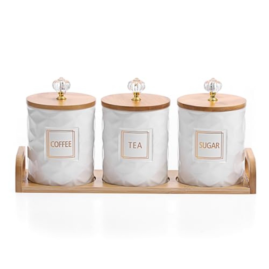 Coffee Tea And Sugar Set - Set of 3 Ceramic Canisters Set