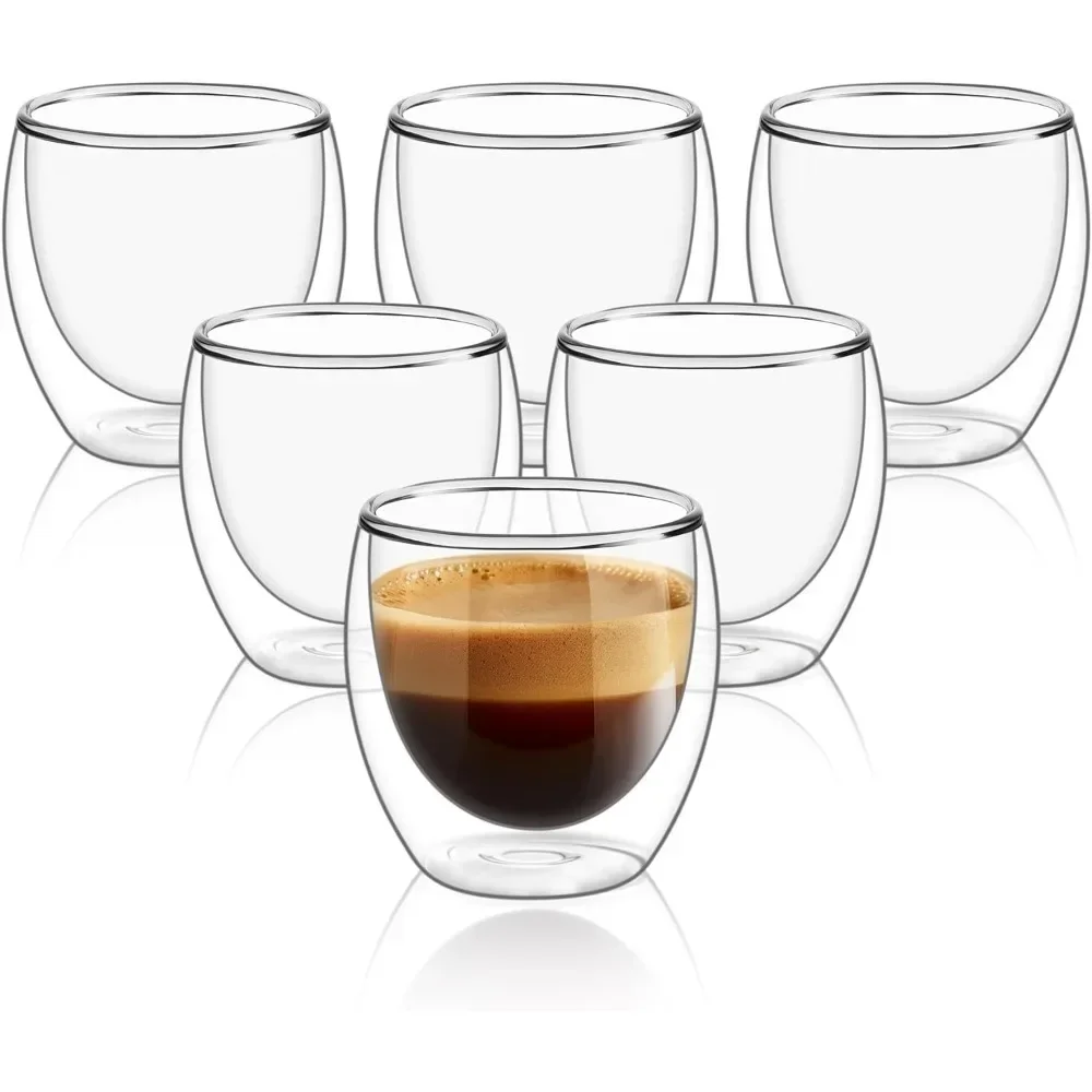 6 pcs Clear Double Wall Glass  - Coffee Tea And Sugar Set 评论和价格