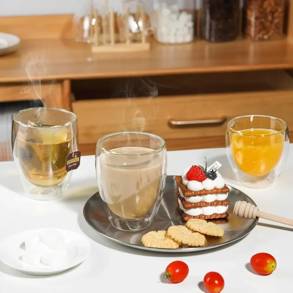 6 pcs Clear Double Wall Glass  - Coffee Tea And Sugar Set 评论和价格