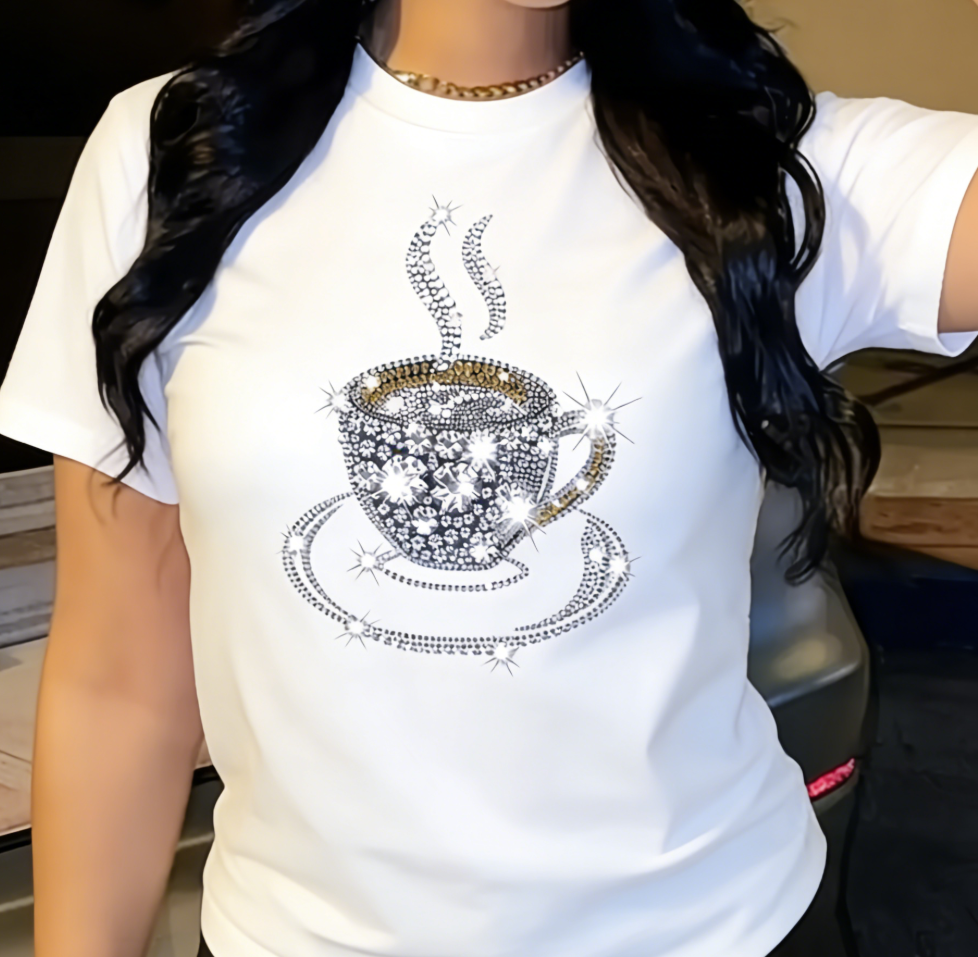 Women Rhinestone Coffee Cup T  - Coffee Tea Name 评论和价格