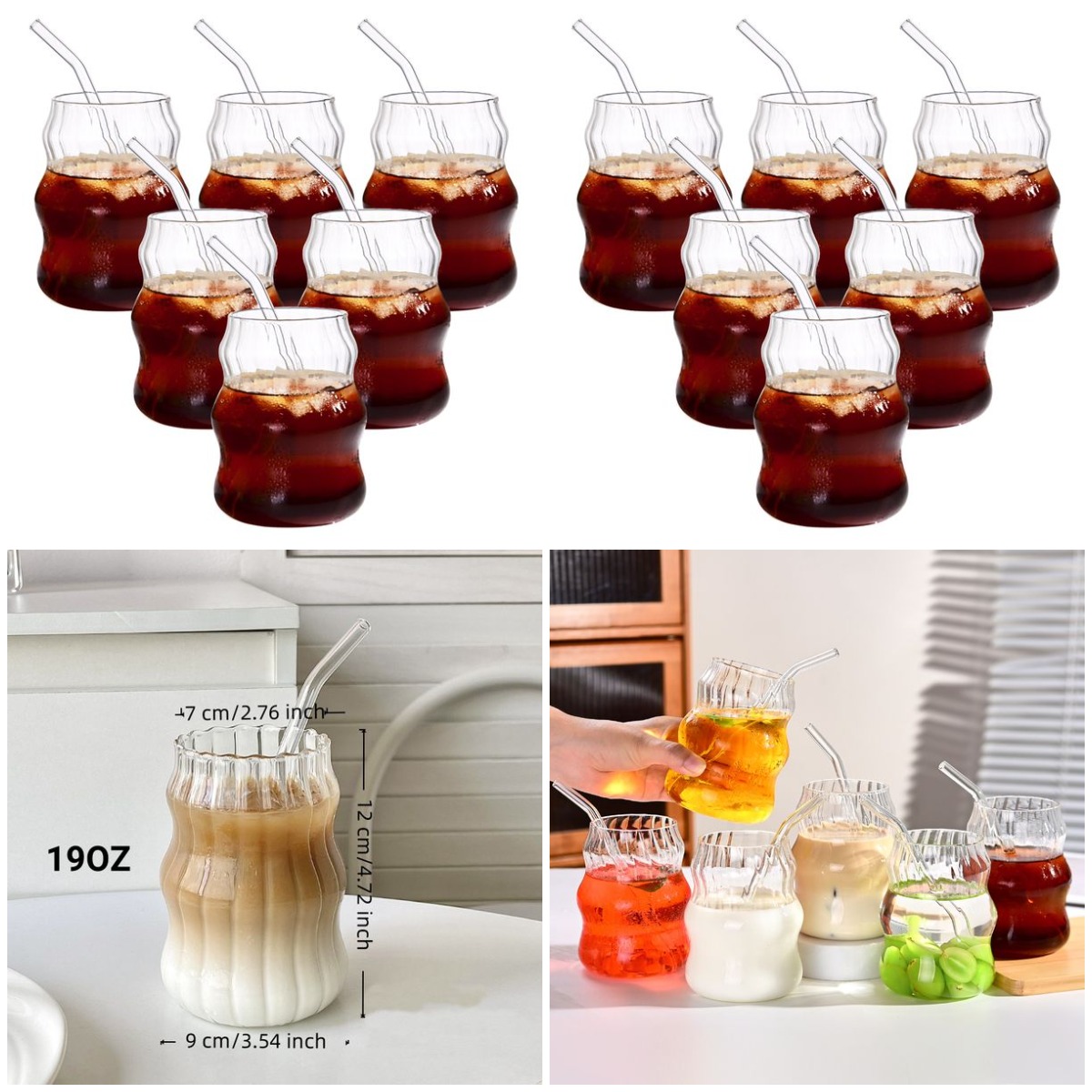 6 Pcs 19oz Glass Coffee Cup Se - Coffee Tea & Jane 评论和价格