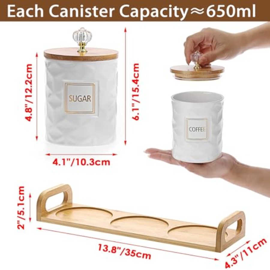 Set of 3 Ceramic Canisters Set - Coffee Tea And Sugar Set 评论和价格
