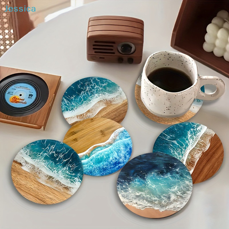 ♥Ocean Wave & Wood Grain Coast - Coffee Tea And Sugar Set 评论和价格
