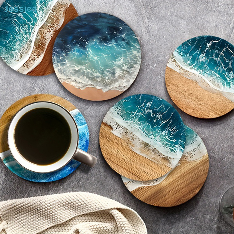 ♥Ocean Wave & Wood Grain Coast - Coffee Tea And Sugar Set 评论和价格