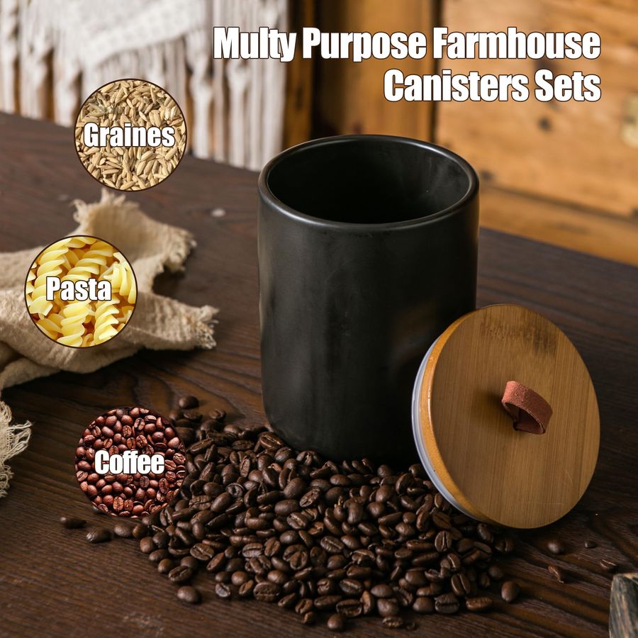 Black Ceramic Canister Set wit - Coffee Tea And Sugar Set 评论和价格